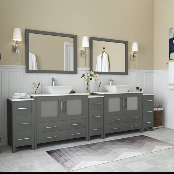 Wade Logan® Karson 96'' Double Bathroom Vanity with Engineered Marble ...
